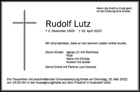 Traueranzeigen Von Rudolf Lutz Schwaebische De Trauerportal