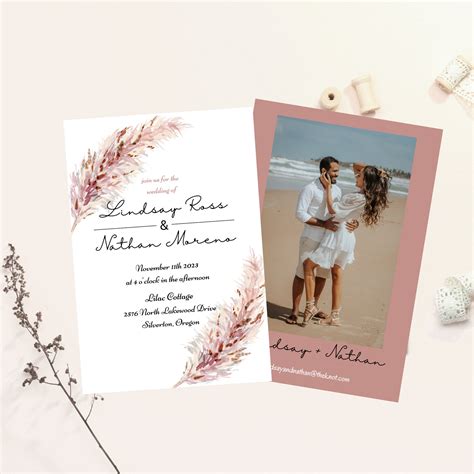 Pampas Wedding Invitation Template Pampas Grass Wedding Etsy