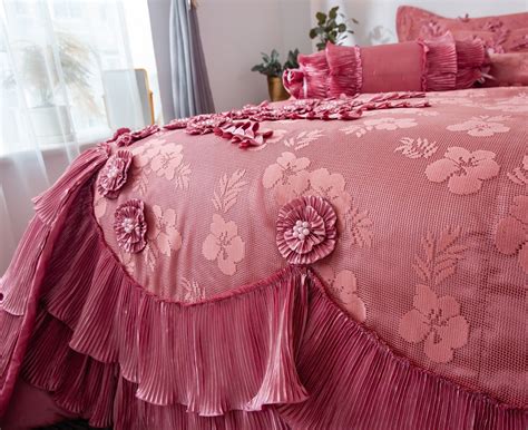 Tache Floral Royal Princess Dream Solid Pink Ruffle Comforter Set