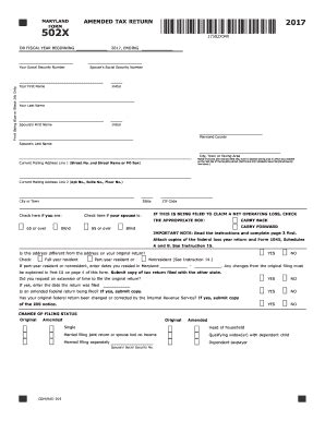 MD Comptroller 502X 2017 Fill Out Tax Template Online