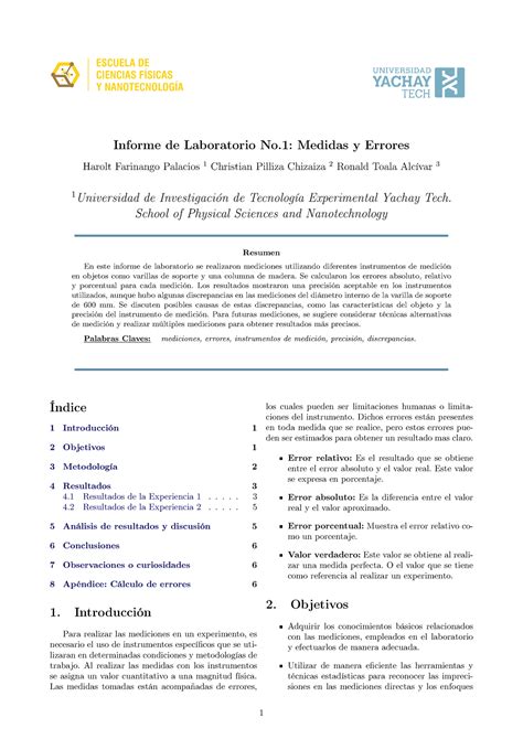 Info Lab N 1 Medidas Y Errores Informe De Laboratorio No Medidas Y