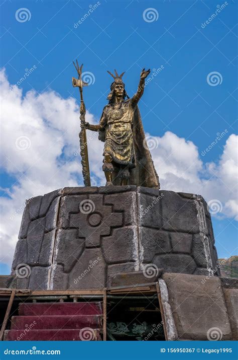 Statue Of Inca Emperor Pachacutec In The Plaza De Armas In Cusco Peru