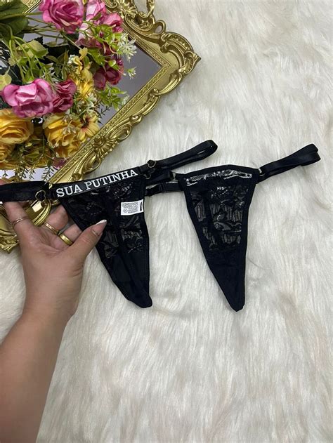 Calcinha Frases Fio Sexy Sua Putinha Preta Imp Rio Lingerie