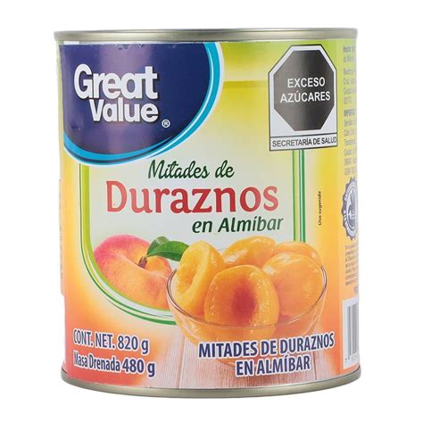 Duraznos en almíbar Great Value en mitades 820 g Walmart