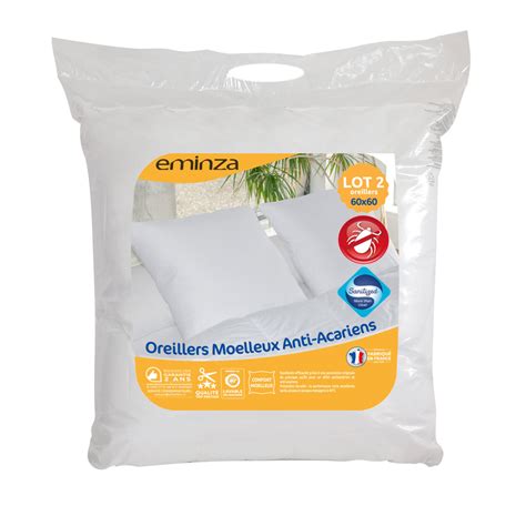 Lot De Oreillers Carr S X Cm Moelleux Anti Acariens Blanc