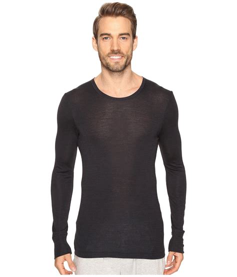 Hanro Woolen Silk Long Sleeve Shirt In Anthracite Black For Men