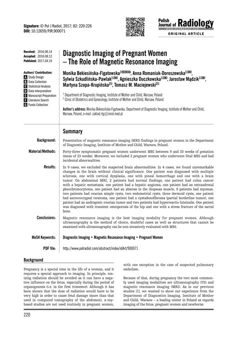 Pdf Diagnostic Imaging Of Pregnant Women The Role Of Magnetic