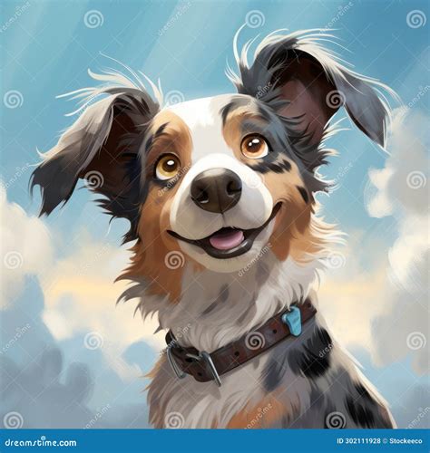 Realistic Cartoon Dog Portrait with Hyper-detailed Skies Stock ...