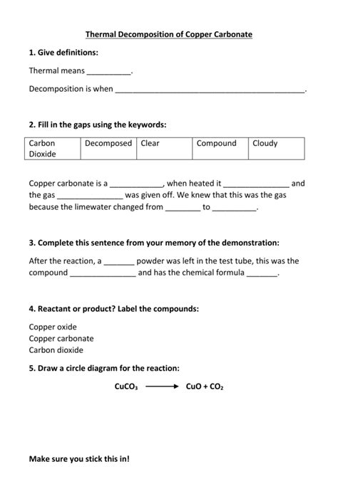 Thermal decomposition worksheet (lower)