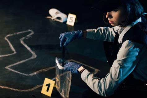 Investigator Holding Knife Ziploc Bag Crime Scene — Stock Photo