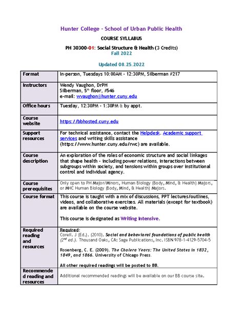 PH 303 00-01 Fall 2022 Syllabus and Class Schedule - Hunter College