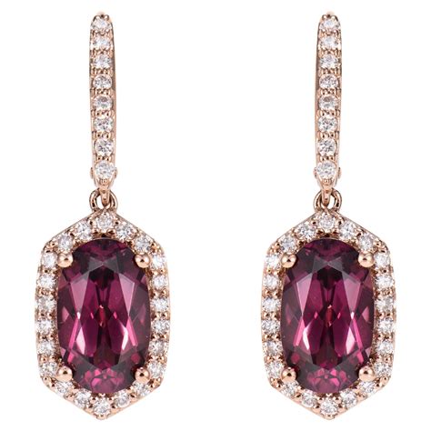 Carat Rhodolite Drop Earring In Karat Rose Gold With White