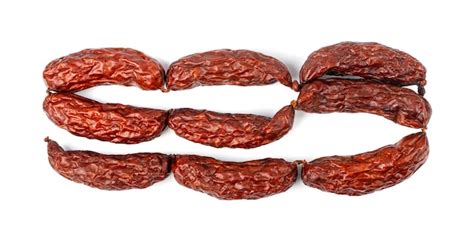 Salchichas Ahumadas Secas Palitos De Salami Aislados Kielbasa Cabanossi