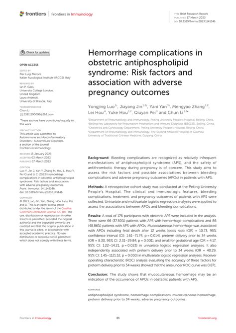 Pdf Hemorrhage Complications In Obstetric Antiphospholipid Syndrome