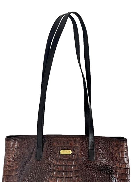 Brahmin Croc Embossed Tote Genuine Leather Brown Blac Gem