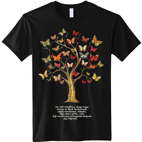 Vintage Butterfly Tree Graphic Black Tshirt Retro Style Tee With