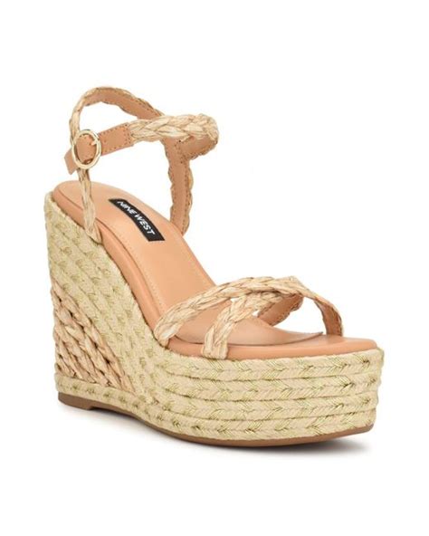 Nine West Caress Espadrille Platform Wedge Sandals In Metallic Lyst