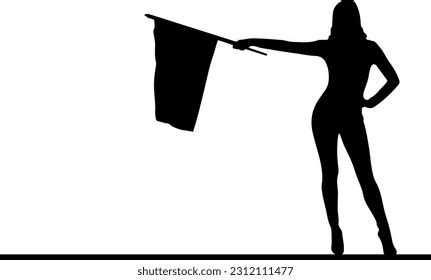 Dynamic Woman Holding Racing Flag Silhouette Stock Vector (Royalty Free ...