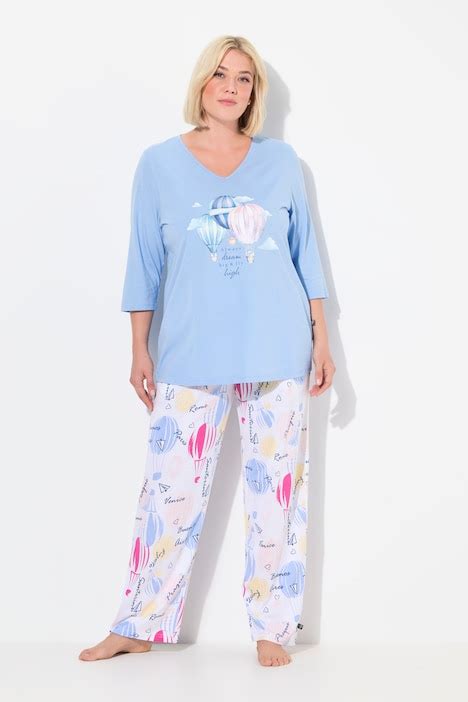 Hot Air Balloon Two Piece Pajama Set Light Blue Ulla Popken
