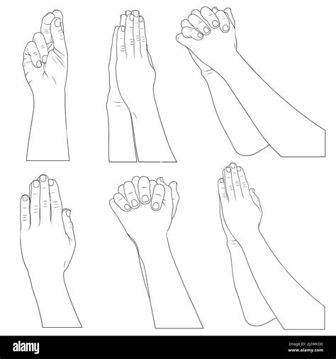 Collection of different praying hands illustration isolated on white ...