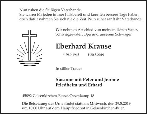 Traueranzeigen Von Eberhard Krause Trauer In NRW De