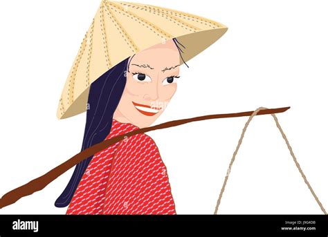 Cartoon Style Drawing Of A Woman From Vietnam In Traditional Dress