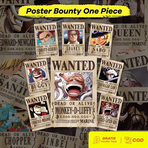 Jual Poster Bounty One Piece Wanted Set Crew Poster Dinding Kamar