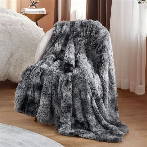 Buy Bedsure Soft Faux Fur Throw Blanket Grey Tie Dye Fuzzy Fluffy Cozy Warm Plush Furry