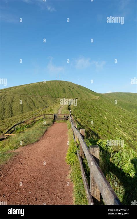 View Into The Crater Of Caldeira Do Faial Azores Islands Stock Photo