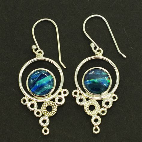 Feueropal Triplet Ohrringe Blauer Opal Ohrringe 925 Sterling Silber