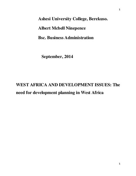 (PDF) West Africa and Development Issues: The need for Development planniing in West Africa