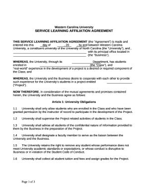 SERVICE LEARNING AFFILIATION AGREEMENT Studylib Doc Template PdfFiller