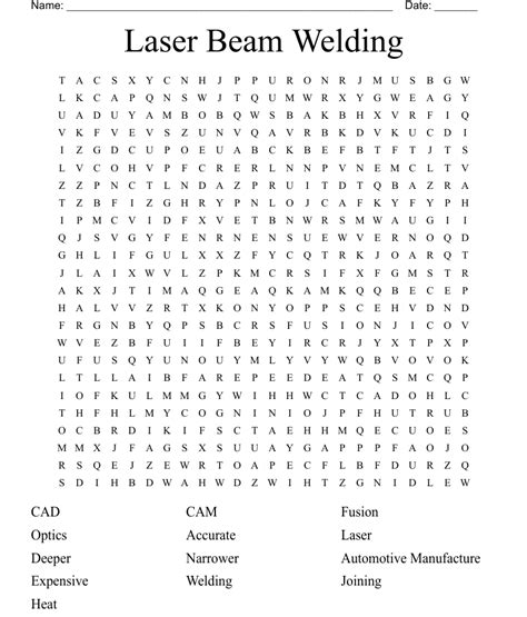 Laser Beam Welding Word Search Wordmint