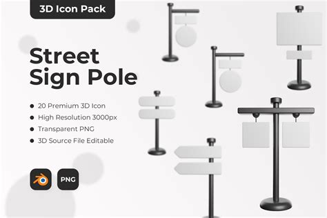 Premium Street Sign Pole 3D Illustration pack from Sign & Symbols 3D ...