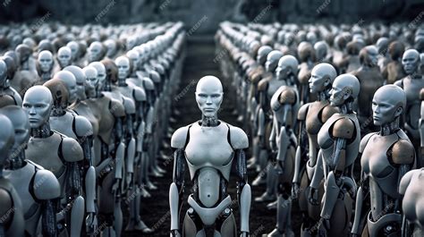 Premium Photo A Group Of Robots Standing In A Row Generative Ai Art