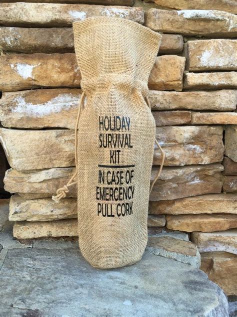 Holiday Hostess Gift Burlap Wine Bag Holiday Survival Kit Etsy