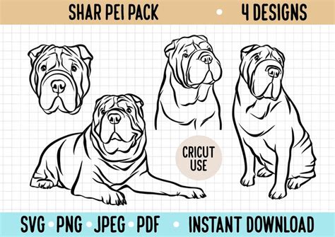 Shar Pei Outline SVG/ Dog Line Drawing SVG Bundle/ Cricut Silhouette ...