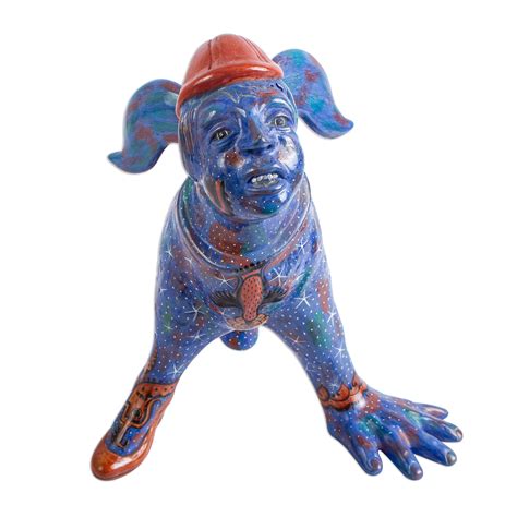 Signed Ceramic Chimera Sculpture in Blue from Mexico - Celestial ...