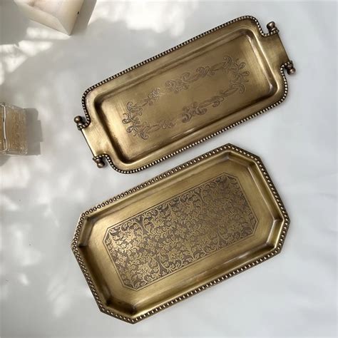 Brass Tray Home Decor Desktop Ornaments French Retro Rectangular