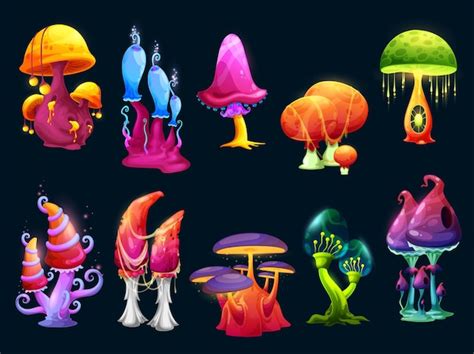 Premium Vector Fantasy Magic Cartoon Mushrooms