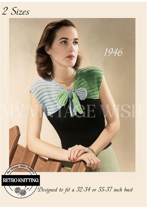 S Pussy Bow Sweater Knitting Pattern Cap Sleeve Blouse Sizes My Vintage Wish