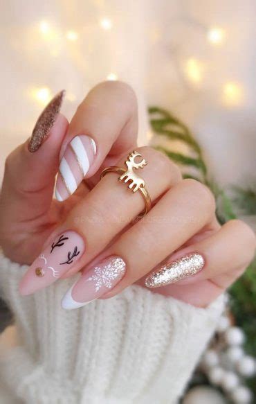 Festive Flourishes In Nail Art Candy Cane And Reindeer Matte Nails