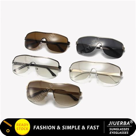 Jiuerba Cyberpunk Metal Rimless Sunglasses Western Fashion Onepiece