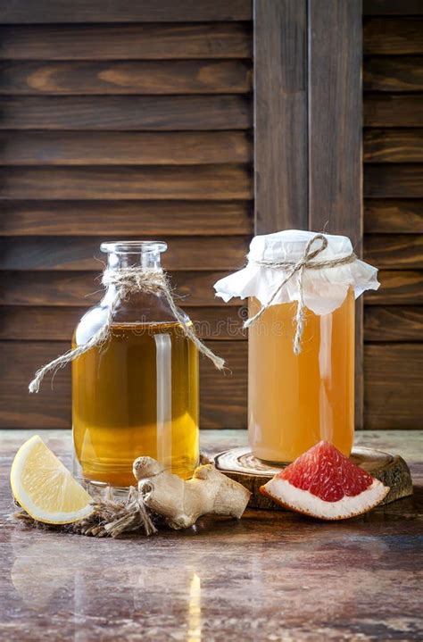 Homemade Fermented Raw Kombucha Tea With Different Flavorings Healthy