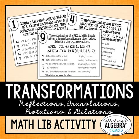 Transformations Reflections Translations Rotations Dilations Math