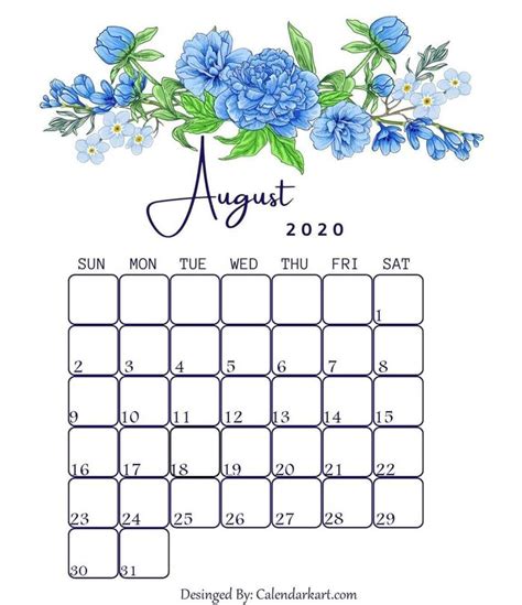 5 Free Printable August 2020 Calendar All Cute Designs A Listly List