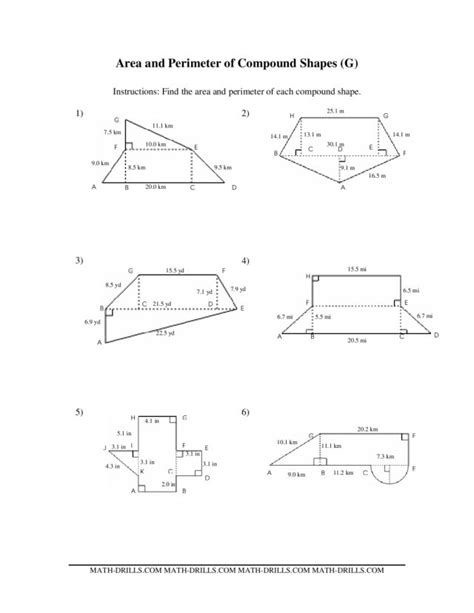 Area And Perimeter Of Compound Shapes Worksheet For 7th 9th Grade