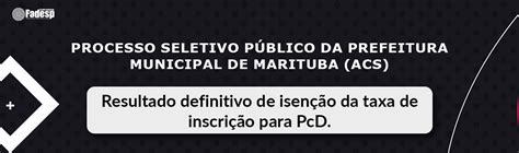 PSP MARITUBA resultado definitivo de isenção da taxa de inscrição para