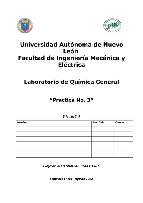 Reporte 3 Química Lab Practica 3 De Laboratorio E Quimica General