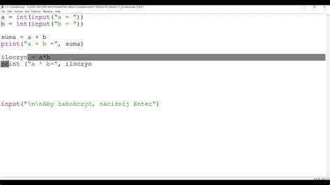 Python Cw Uzupe Niamy Program Obliczanie Iloczynu Liczb A I B Youtube
